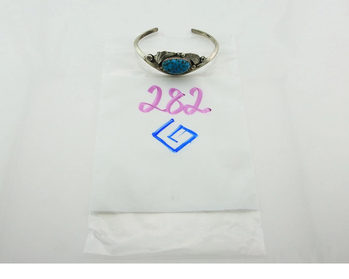 Navajo Cuff Bracelet Sterling Silver Turquoise Handmade Vintage Signed JM