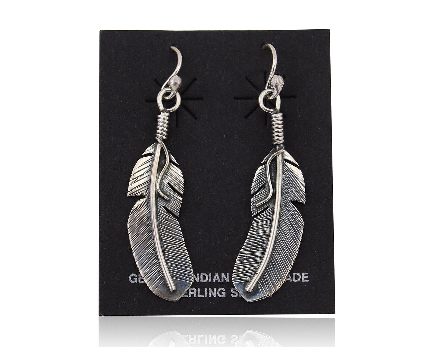 Navajo Eagle Feather Dangle Earrings 925 Silver Native American Artist C.80's