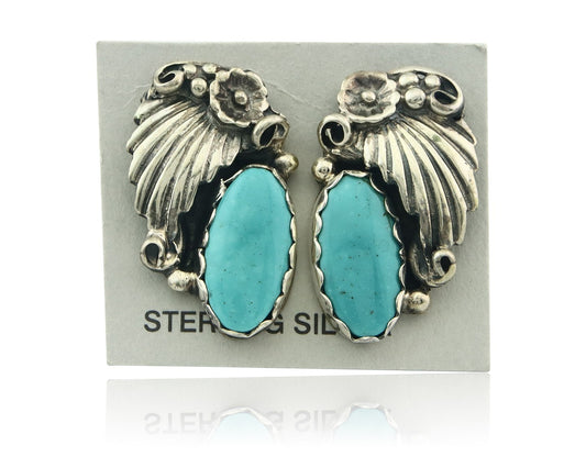 Navajo Earrings Sterling Silver Natural Turquoise Vintage Authentic