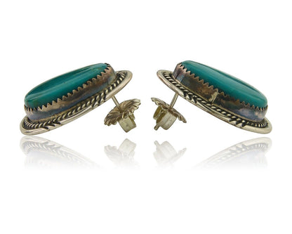 Navajo Earrings 925 Silver Natural Turquoise Artist Signed M Begay C80s
