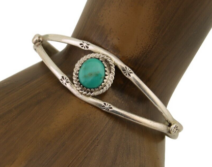 Navajo Hand Stamped Cuff Bracelet Turquoise 925 Silver Native American Artist
