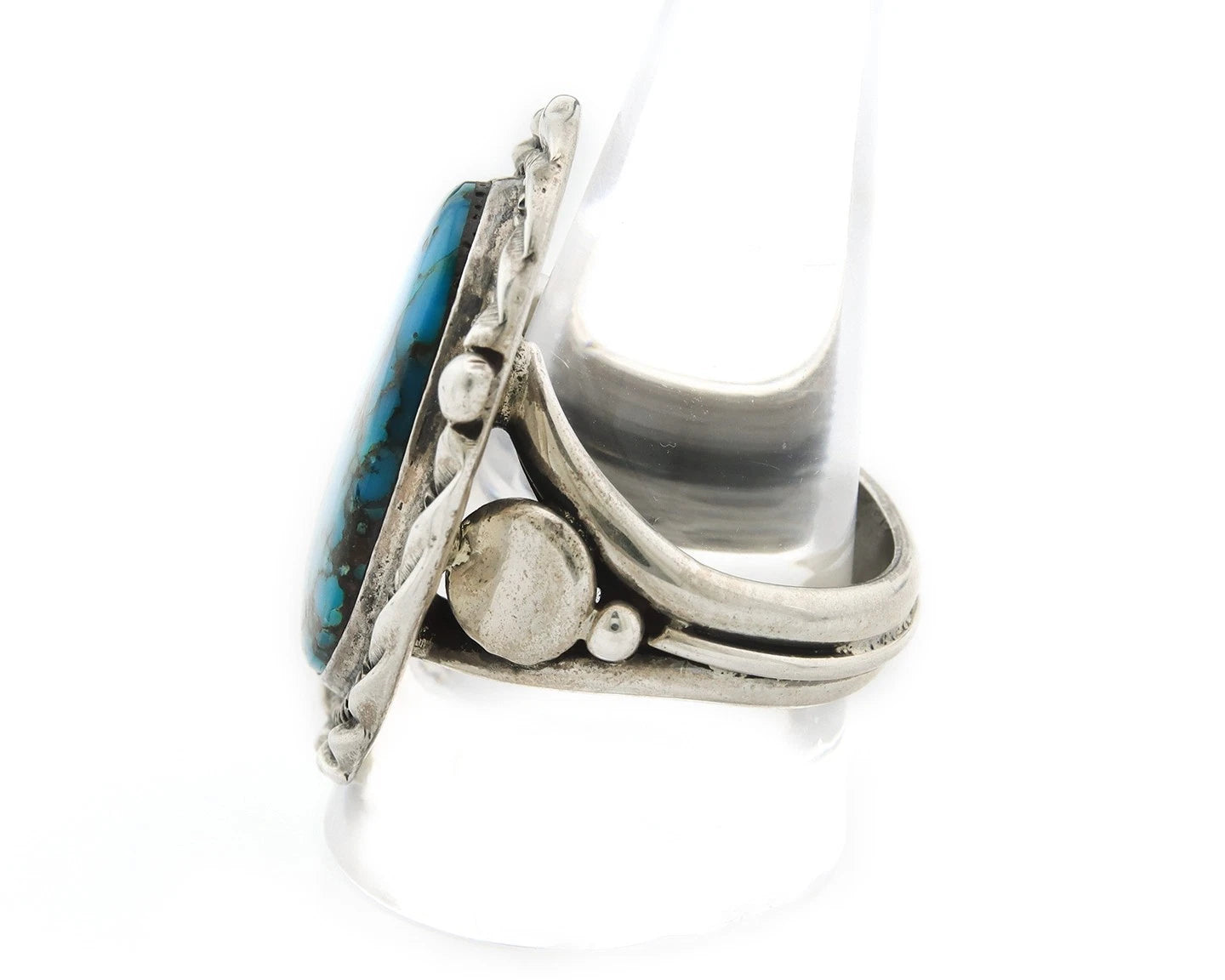 Men Navajo Ring Sterling Silver Nevada Turquoise Vintage Signed D Size 11