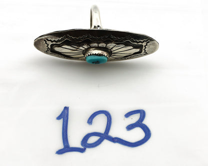 Navajo Shield Ring .925 Silver Blue Turquoise Hand Stamped Native Artist C.80's
