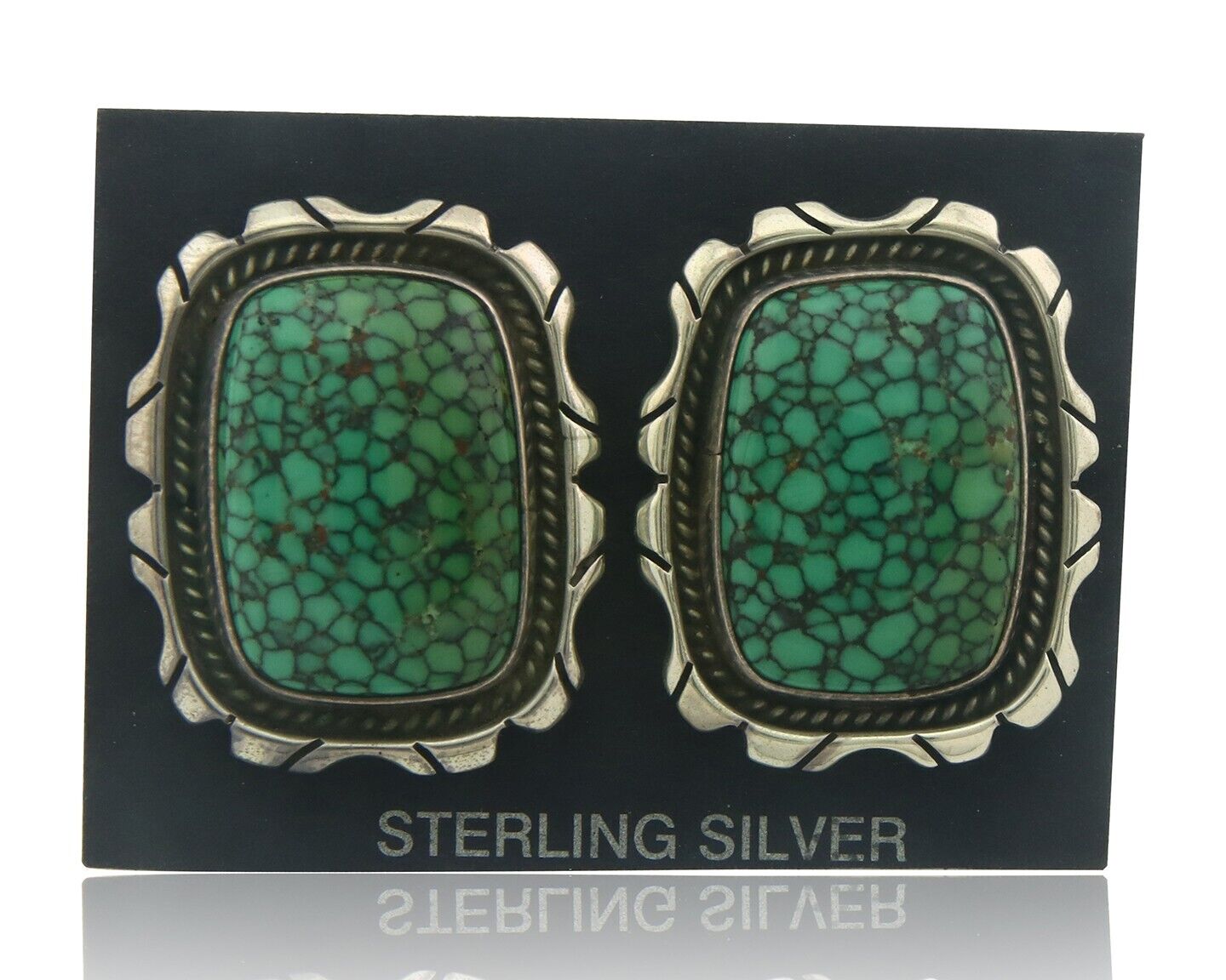 Navajo Earrings 925 Silver Natural Turquoise Native Artist NC C.80's