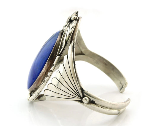 Navajo Cuff Bracelet Sterling Silver Lapis Vintage Signed Cecil Atencio