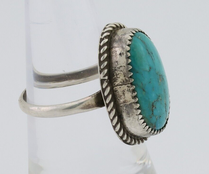 Navajo Ring 925 Silver Kingman Turquoise Native American Artist C.80's
