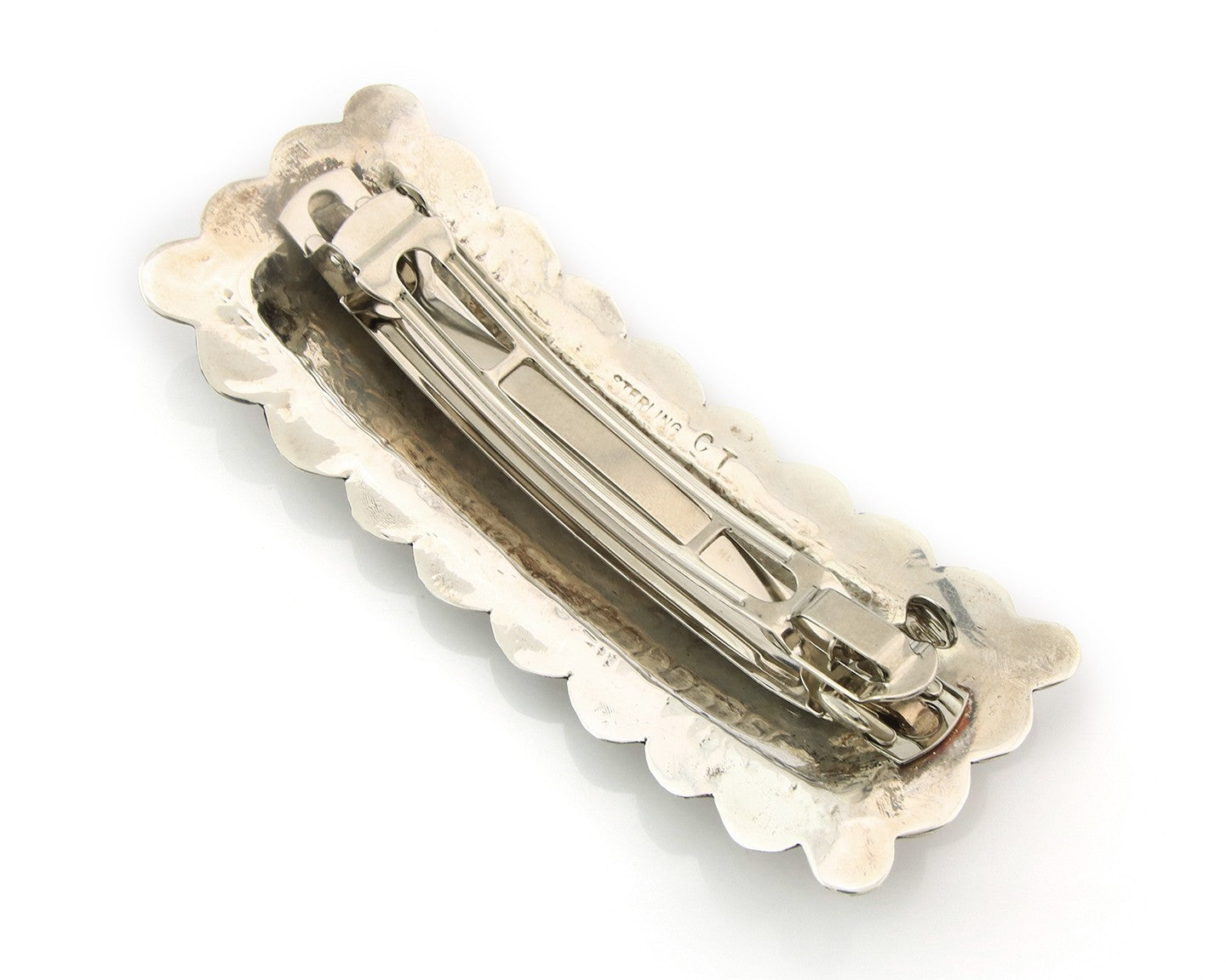 Vintage Navajo Barrette 925 Sterling Silver Hand Stamped Signed CT