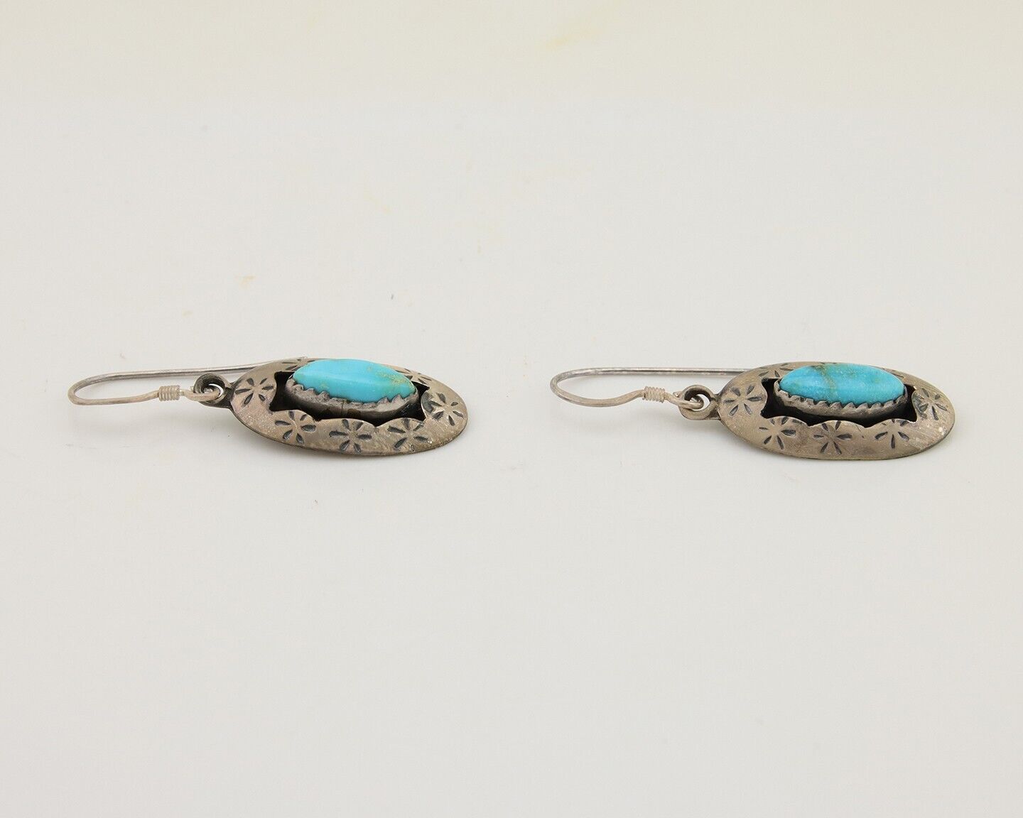 Navajo Dangle Earrings 925 Silver Natural Blue Turquoise Signed IJC C.80's