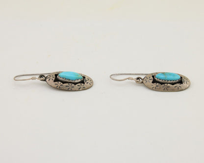 Navajo Dangle Earrings 925 Silver Natural Blue Turquoise Signed IJC C.80's