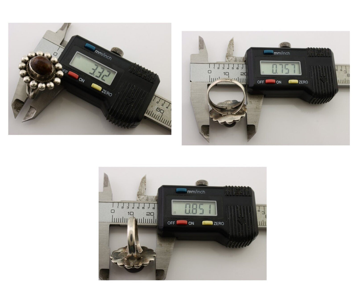 Navajo Handmade Ring 925 Silver Natural Fire Opal Native Artist Size 7.0 C.80's