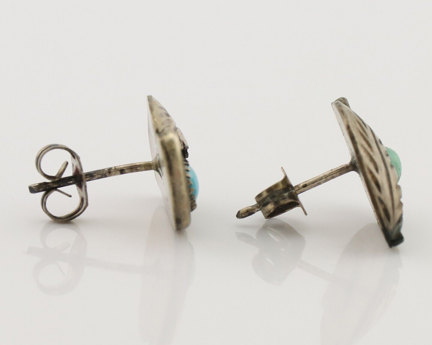 Navajo Earrings 925 Silver Natural Turquoise Native American Artist C.80's