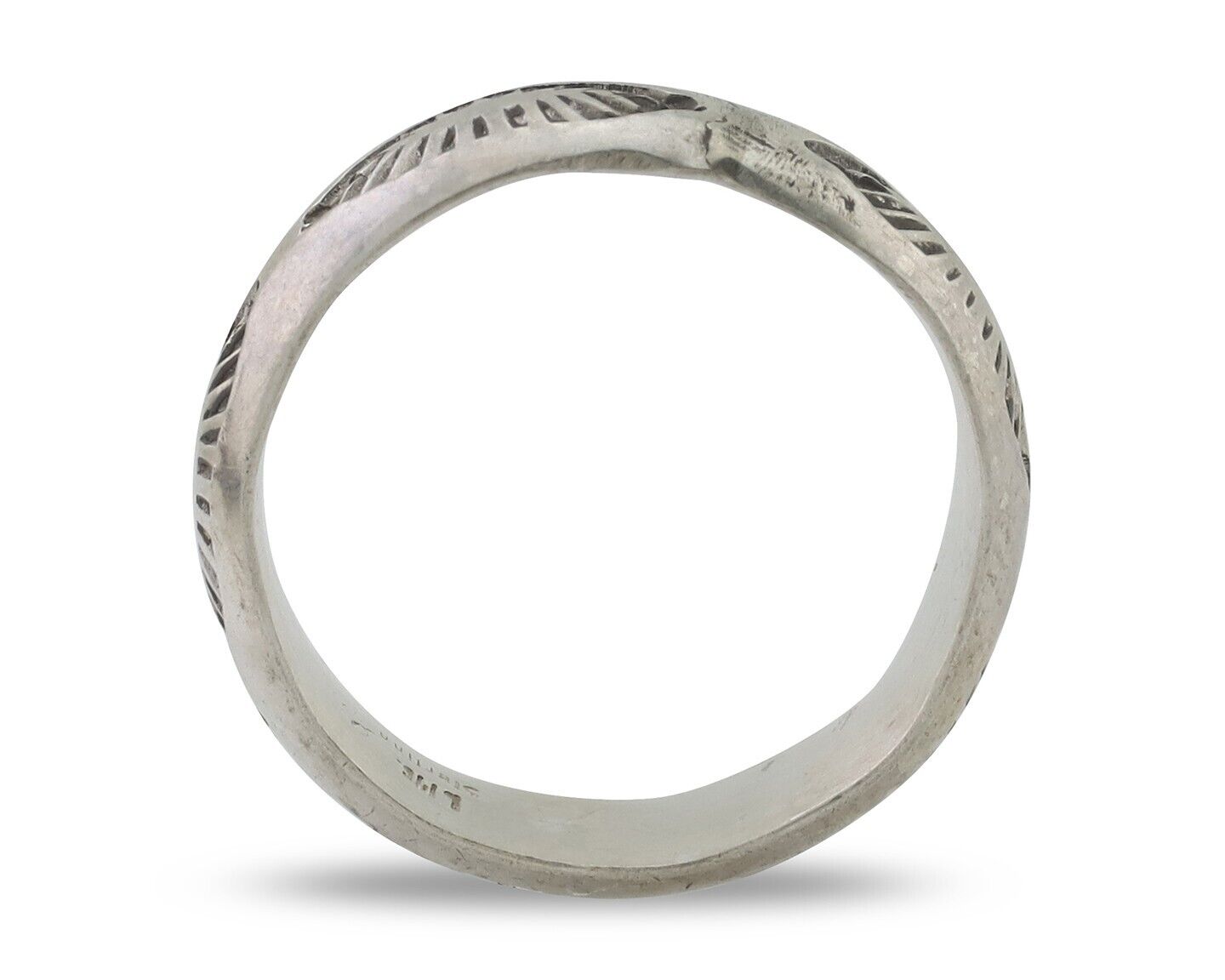 Navajo Hand Stamped Band 925 Silver 6.0 mm Signed Larry Chavez Size 7.75 C.80's