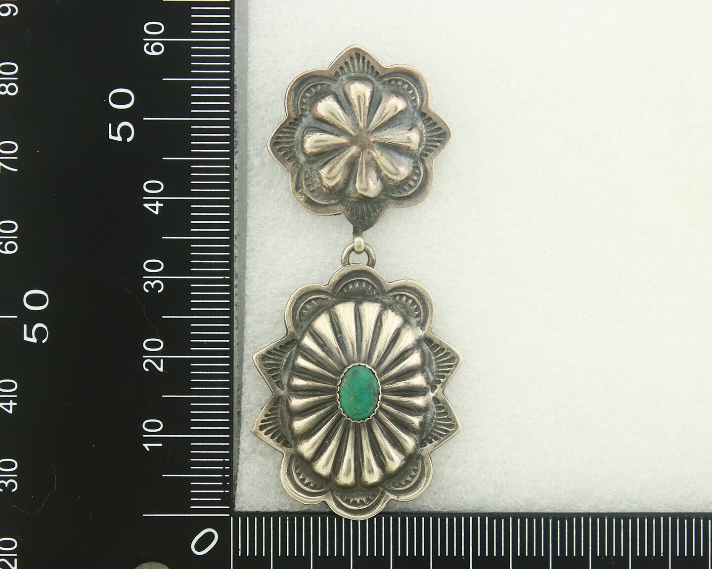 Navajo Earrings 925 Silver Handmade Concho Natural Turquoise Native Artist C80s
