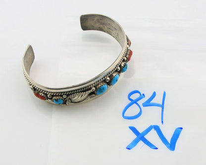 Navajo Cuff Bracelet Sterling Silver Turquoise & Coral Signed Randy Endito