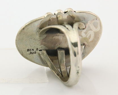 Navajo Ring 925 Sterling Natural Blue Turquoise Signed Ben S C.80's Size 10