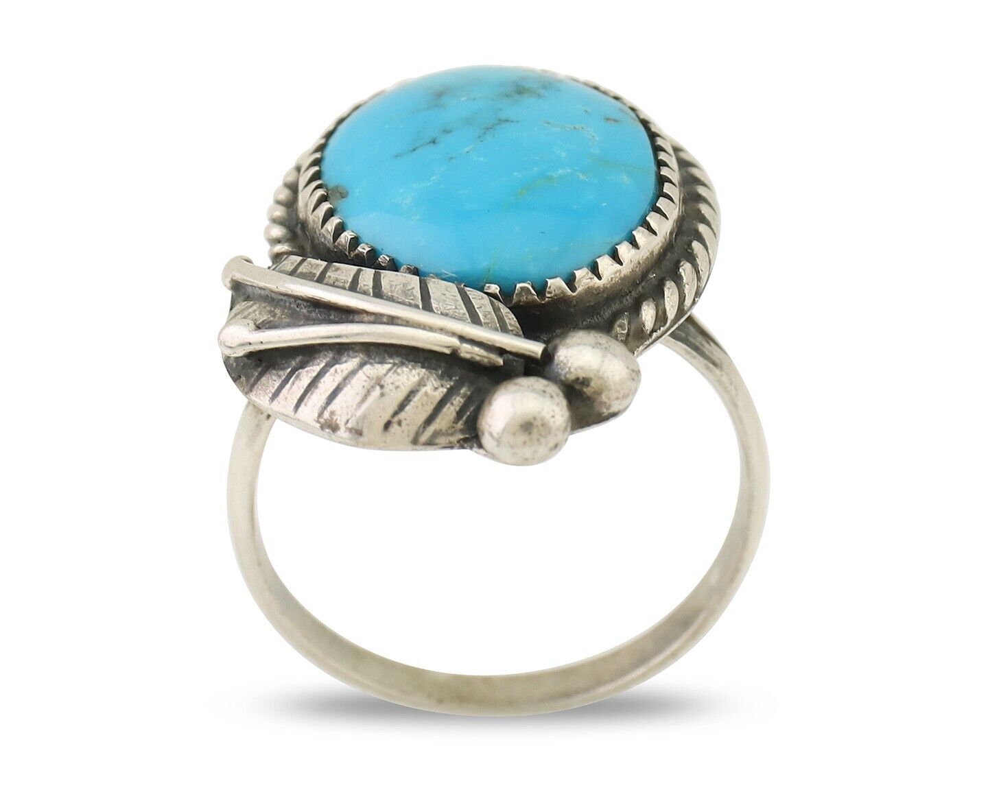 Navajo Ring 925 Silver Natural Kingman Turquoise Native American Artist C.80's