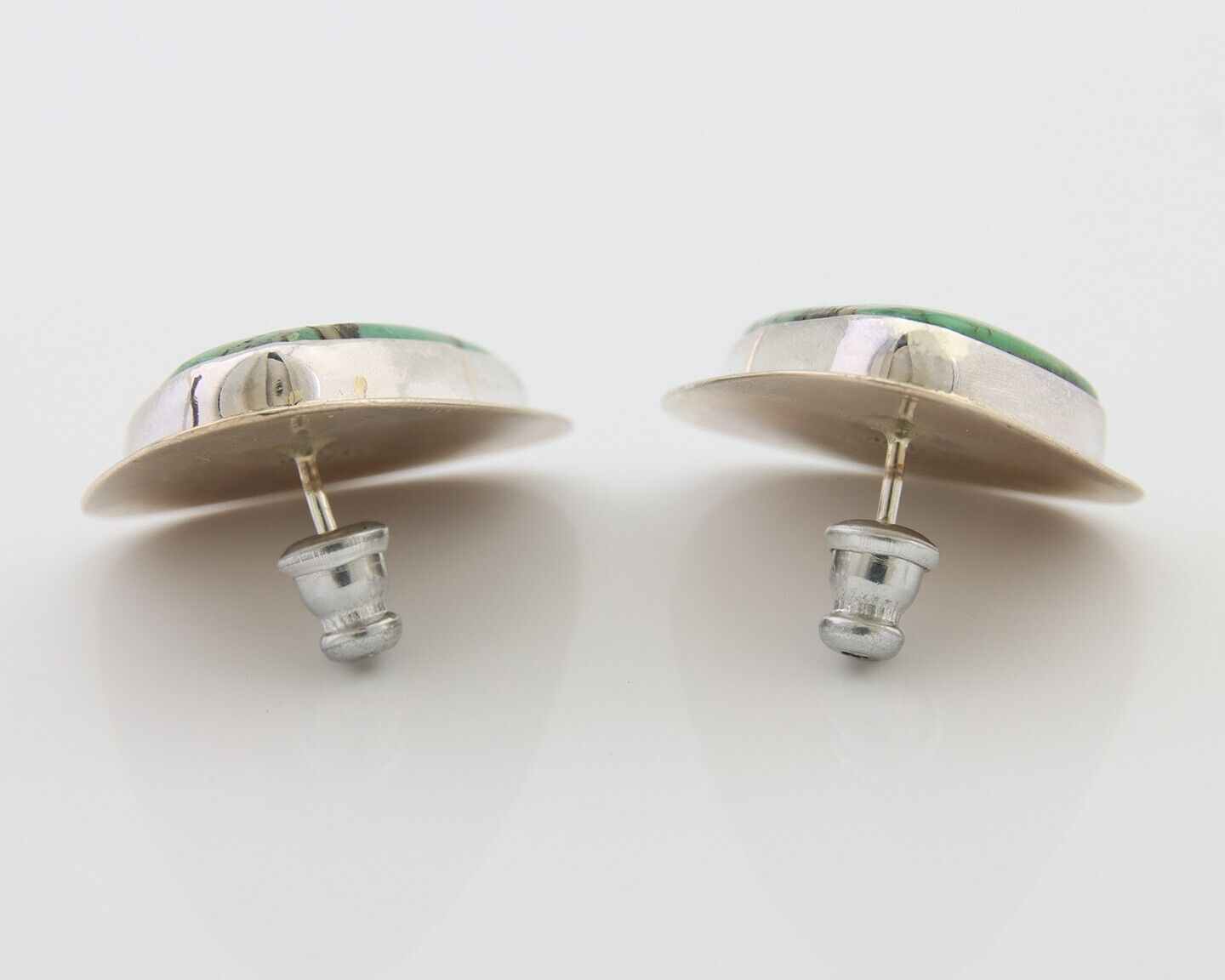 Navajo Shield Earrings 925 Silver Natural Turquoise Artist Signed M.S. C.80's