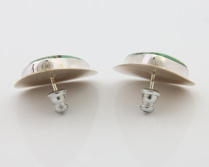 Navajo Shield Earrings 925 Silver Natural Turquoise Artist Signed M.S. C.80's