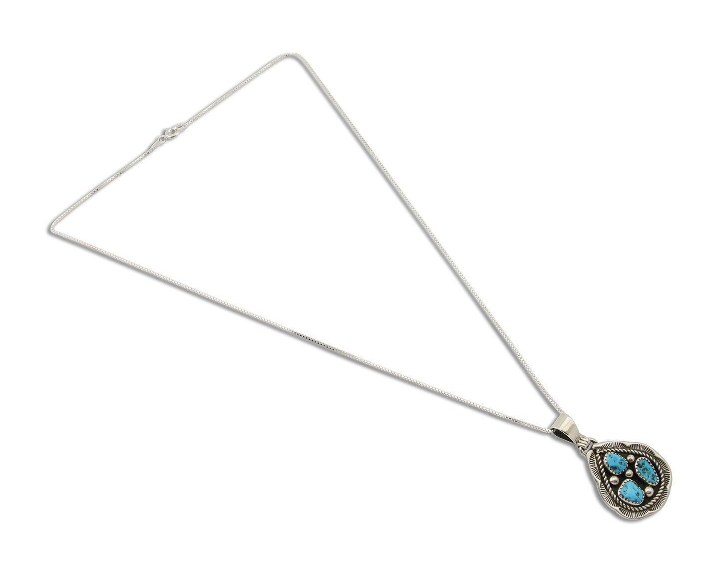 Navajo Necklace 925 Silver Natural Blue Turquoise Native American Artist C.80's