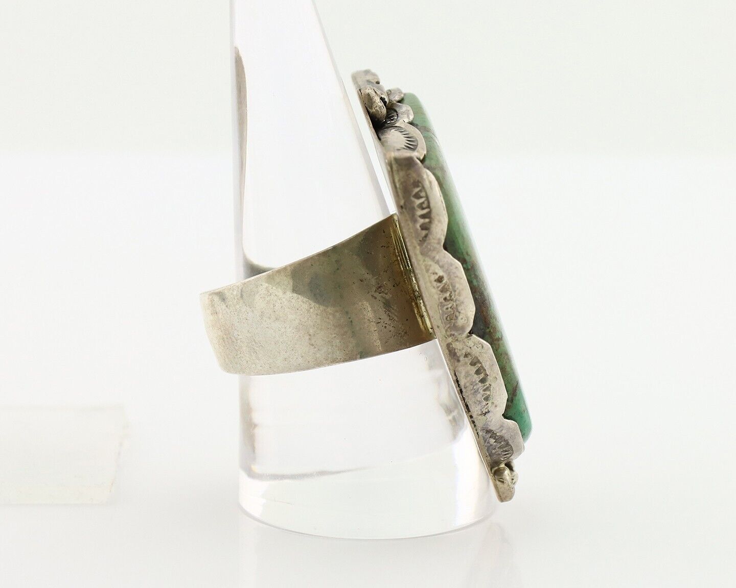 Large Navajo Ring 925 Silver Natural Green Turquoise Artist Signed B C.80's