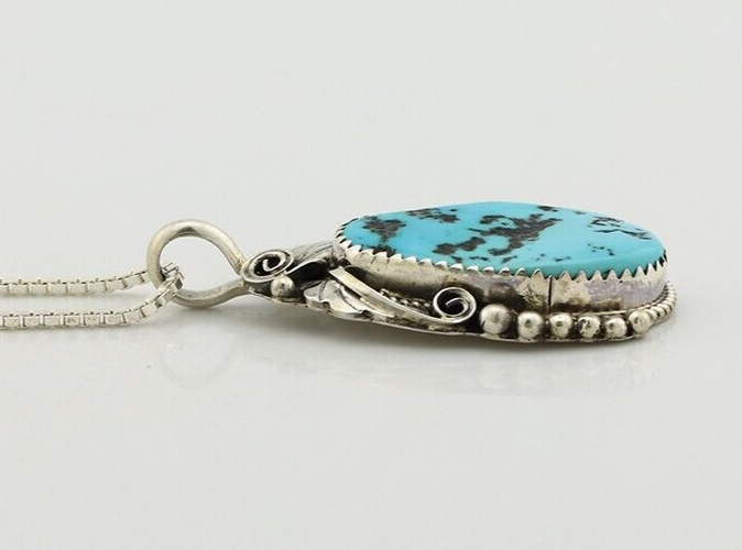 Navajo Necklace Pendant 925 Silver Blue Turquoise Signed Justin Morris C.80's
