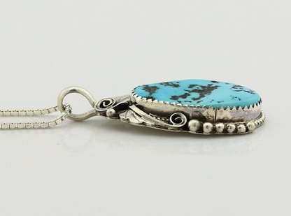 Navajo Necklace Pendant 925 Silver Blue Turquoise Signed Justin Morris C.80's