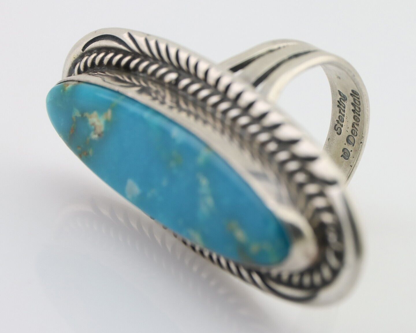 Navajo Ring 925 Silver Blue Turquoise Artist Signed William Denetdale C.80's