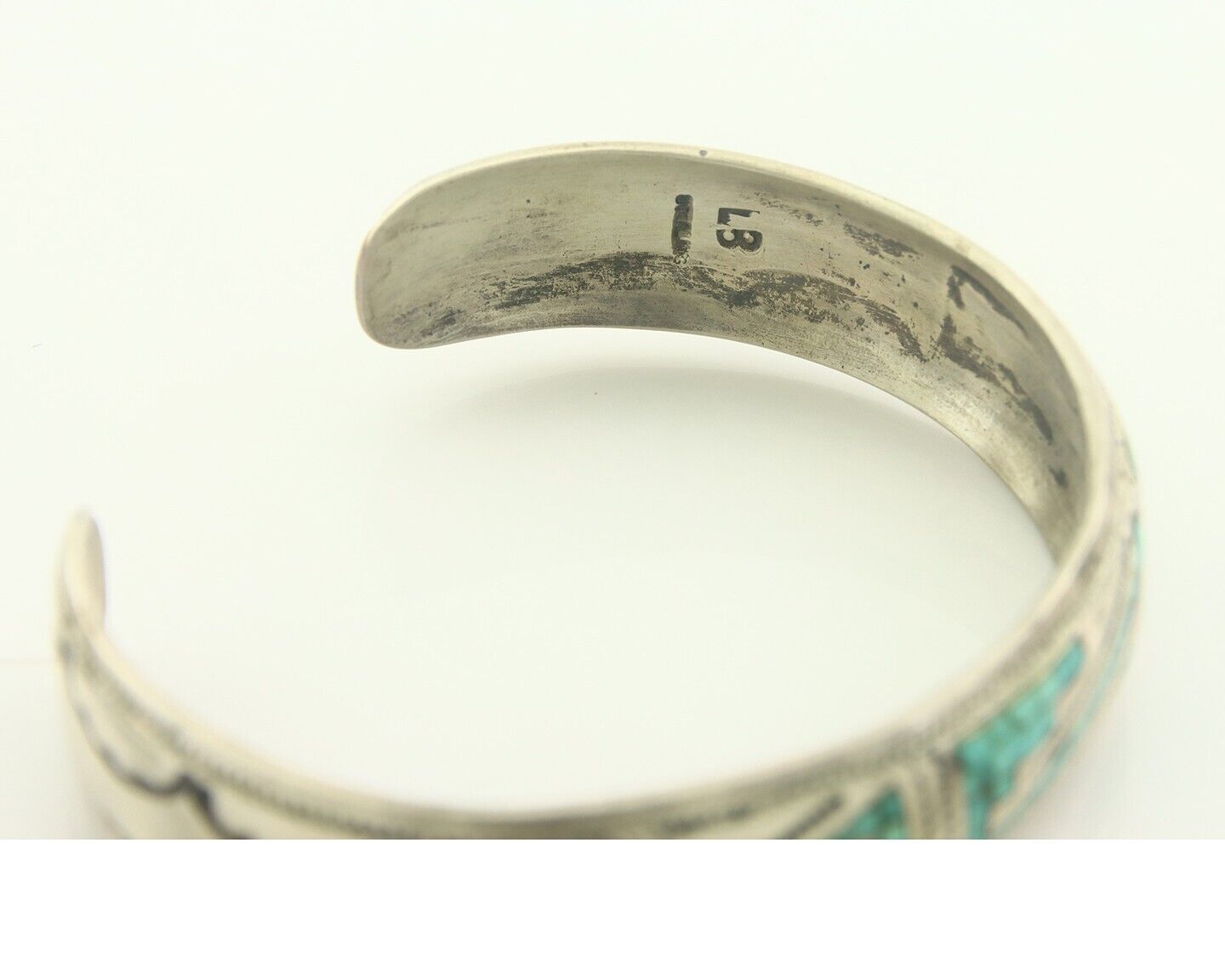 Navajo Bracelet 925 Silver Inlaid Turquoise Cuff Artist Signed LB C.80's