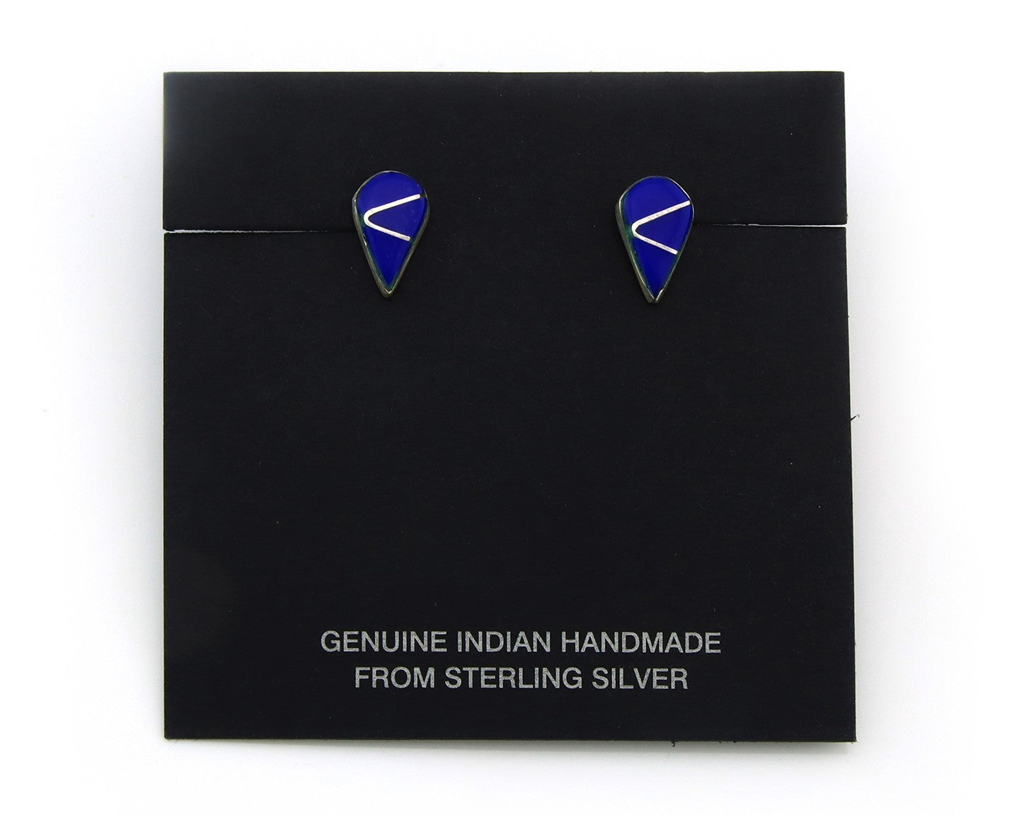 Navajo Earrings Sterling Silver Inlaid Natural Lapis Vintage Handmade