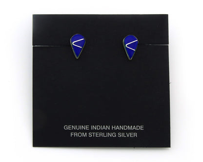 Navajo Earrings Sterling Silver Inlaid Natural Lapis Vintage Handmade