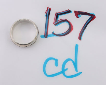 Navajo Hand Stamped Band 925 Silver 6.0 mm Signed Larry Chavez Size 5.25 C.80's