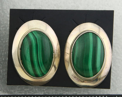 Navajo Earrings 925 Silver Natural Malachite Native American Artist C.80's