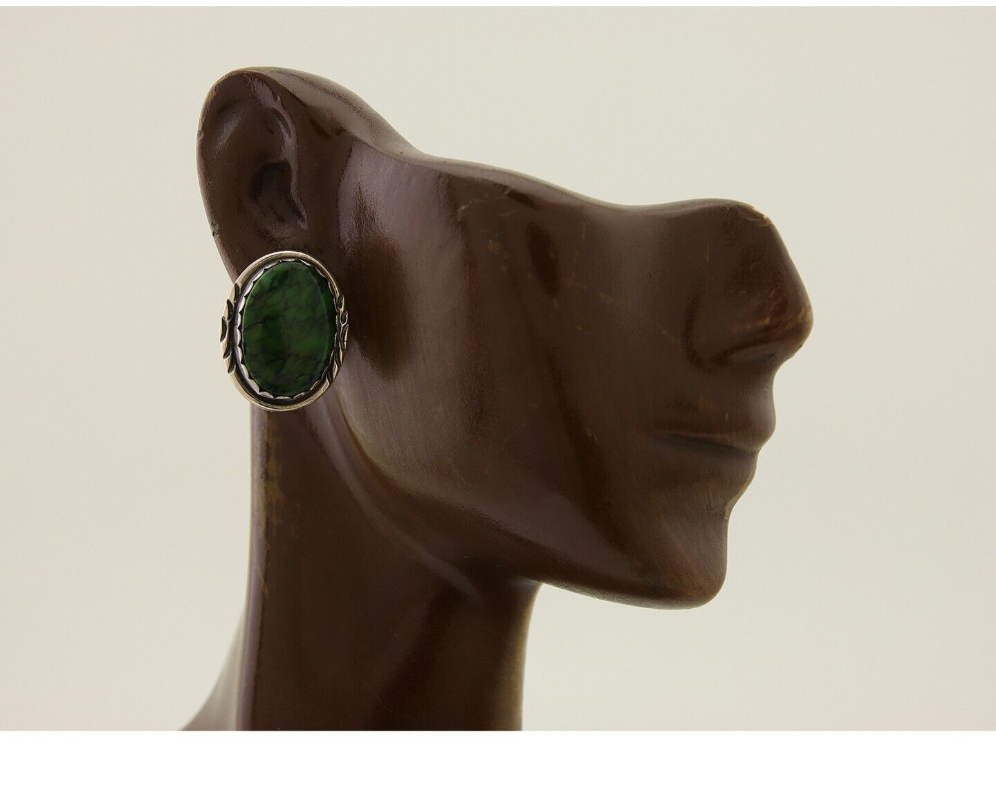 Navajo Earrings 925 Silver Natural Green Native American Artist C.80's