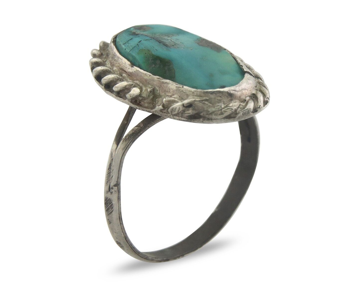 Navajo Ring 925 Sterling Natural Turquoise Native Artist C.80's Size 6.75