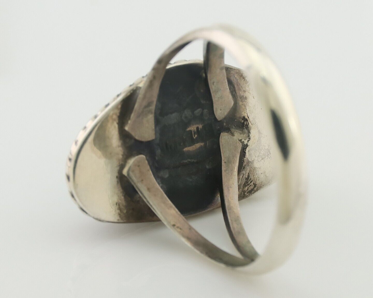 Navajo Ring 925 Silver Blue Gem Turquoise Artist Signed Rabbit Stick C.80's