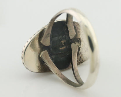 Navajo Ring 925 Silver Blue Gem Turquoise Artist Signed Rabbit Stick C.80's