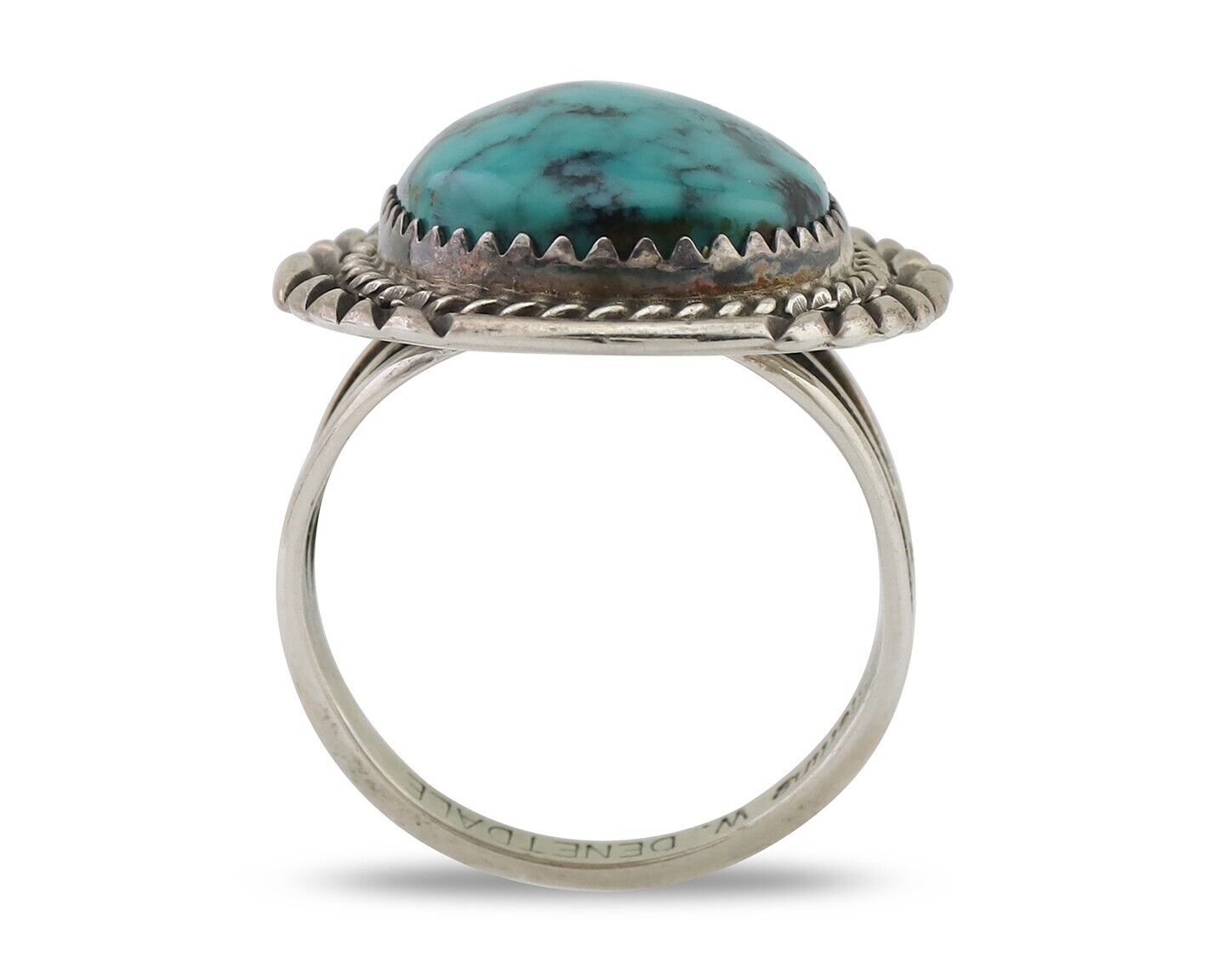 Navajo Ring 925 Silver Turquoise Signed William Denetdale Artist Sz 7.25 C.80's