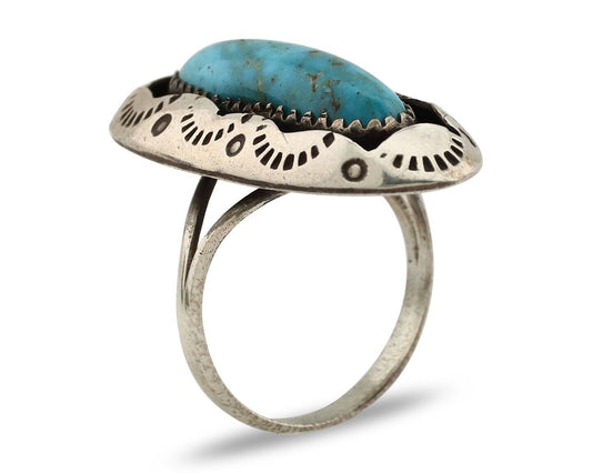 Navajo Ring 925 Silver Natural Kingman Turquoise Native American Artist C.80's
