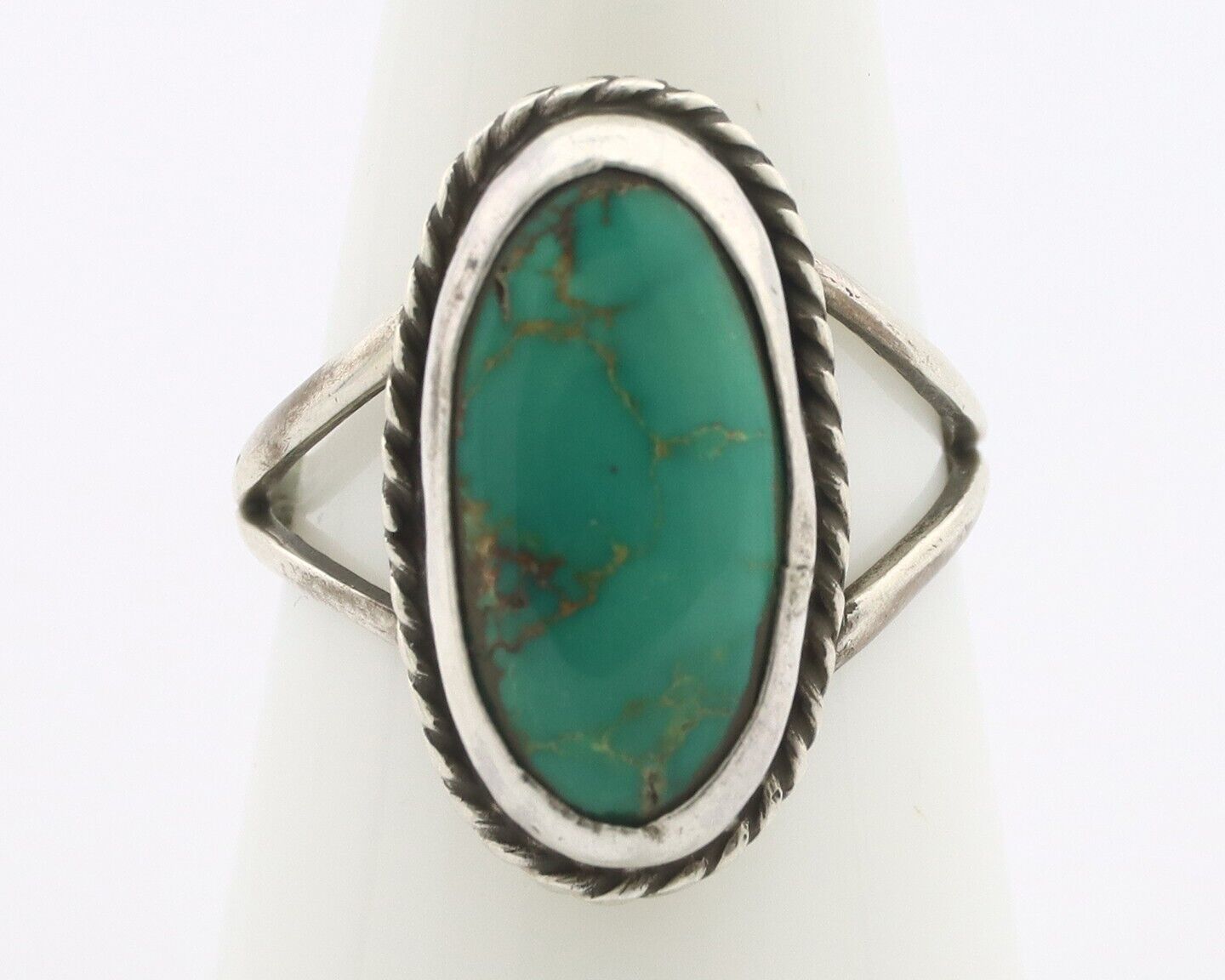 Navajo Ring .925 Silver Natural Kingman Turquoise Native American Signed C.80's