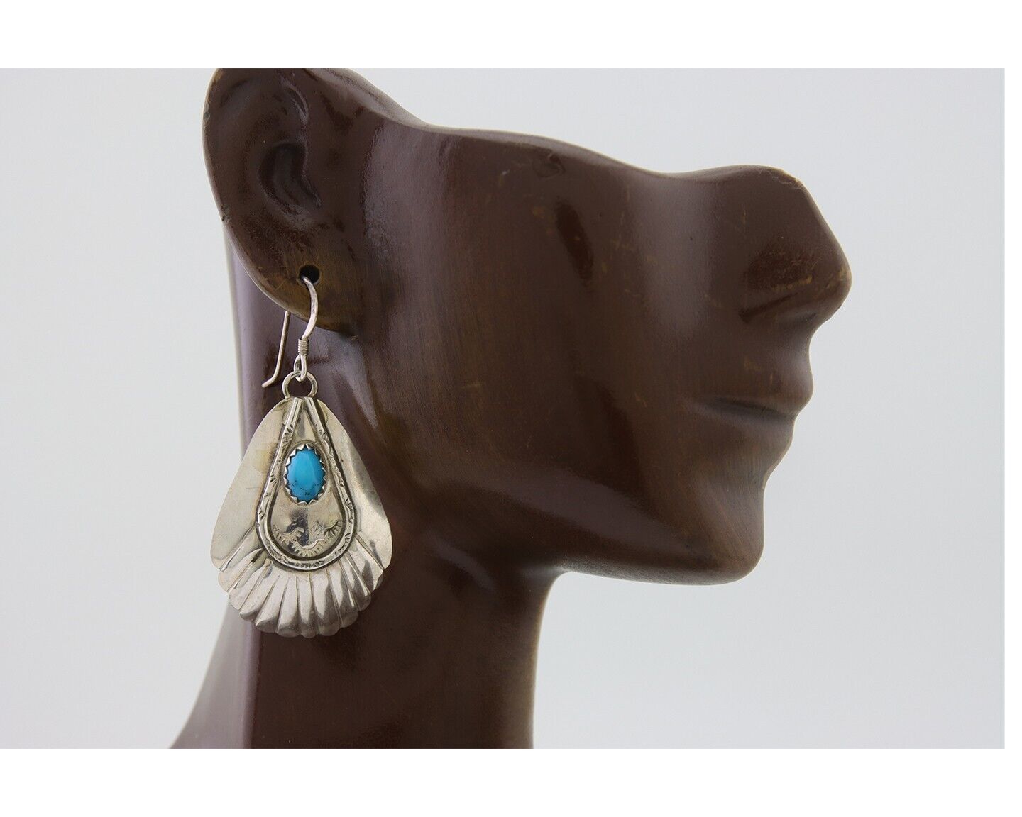 Navajo Earrings 925 Silver Turquoise Artist Signed Dean Brown C.80's