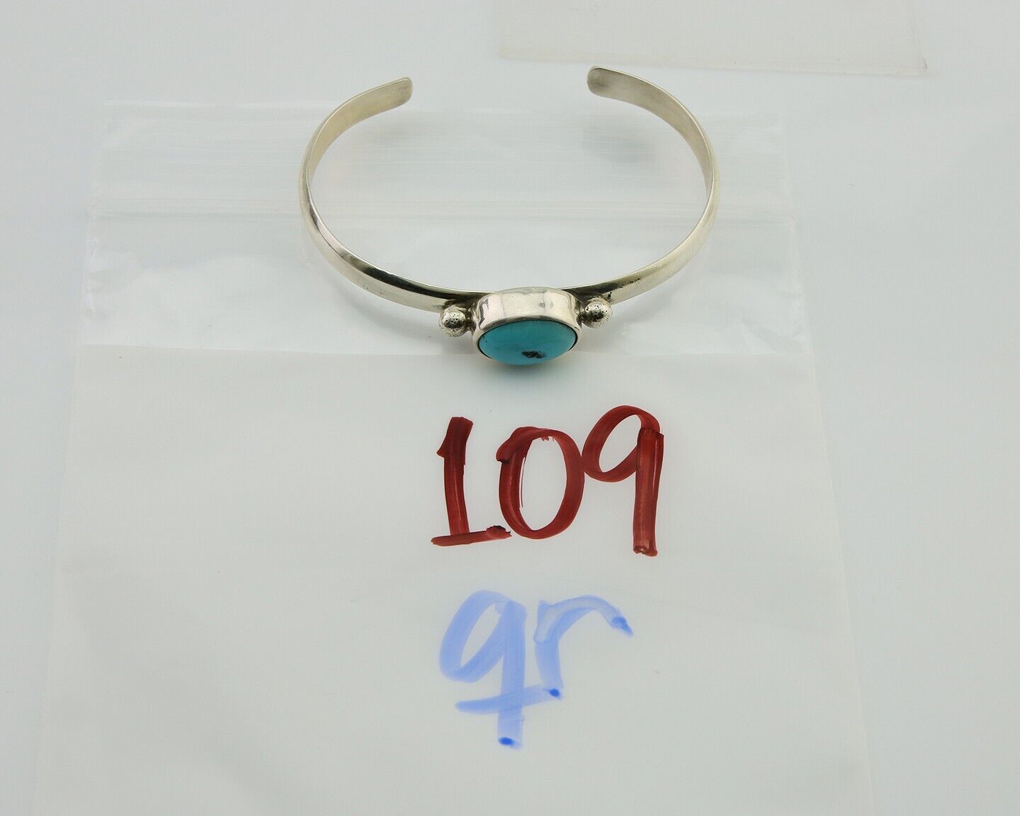 Navajo Cuff Bracelet Blue Turquoise 925 Silver Native American Artist C.80's