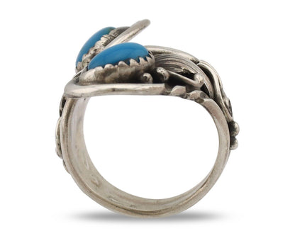 Navajo Ring 925 Silver Natural Blue Turquoise Artist Signed J C.80's