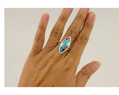 Navajo Ring 925 Silver Turquoise Shell Onyx Spiney Oyster Native Artist C80's