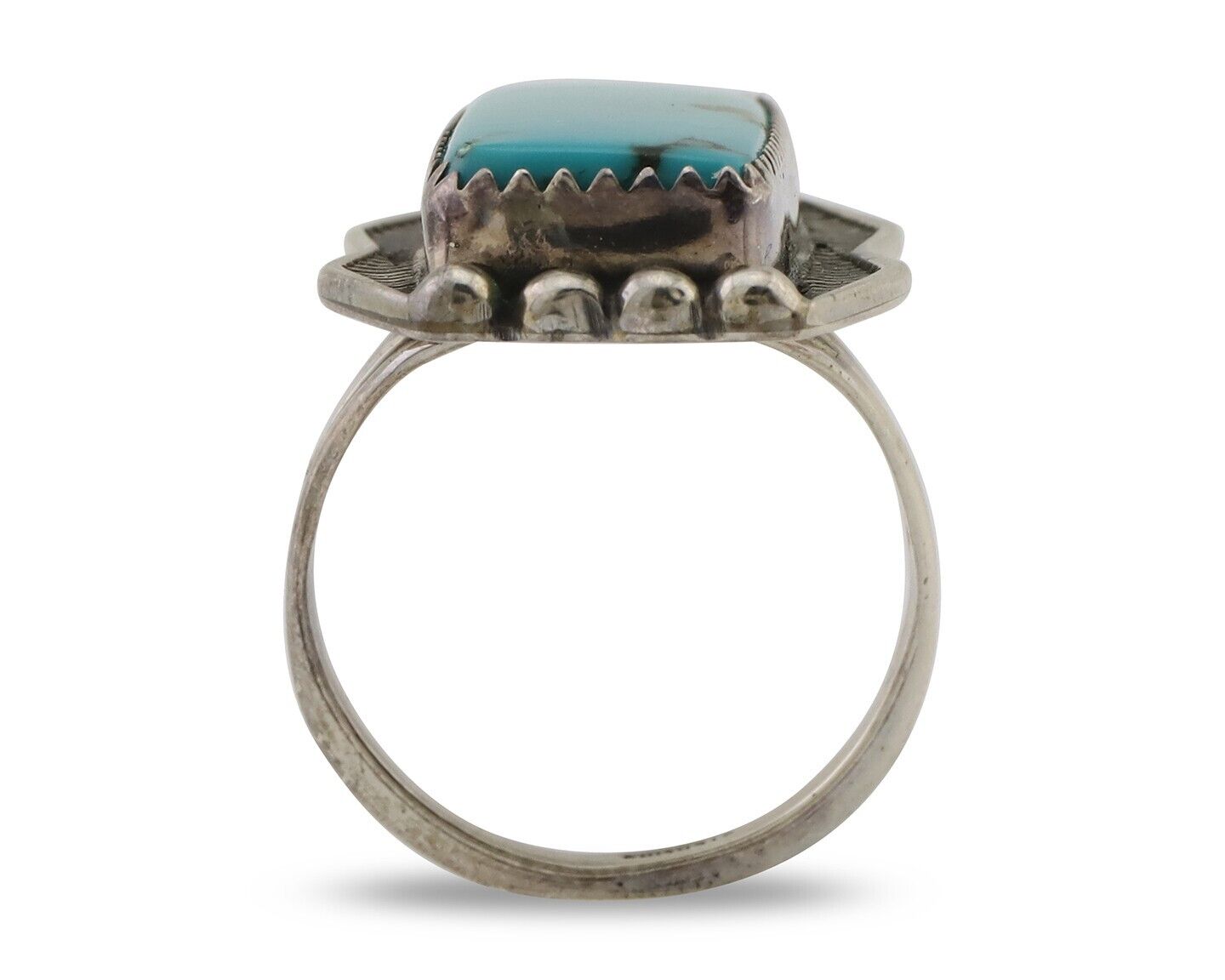 Navajo Ring 925 Silver Natural Turquoise Artist Signed D C.80's