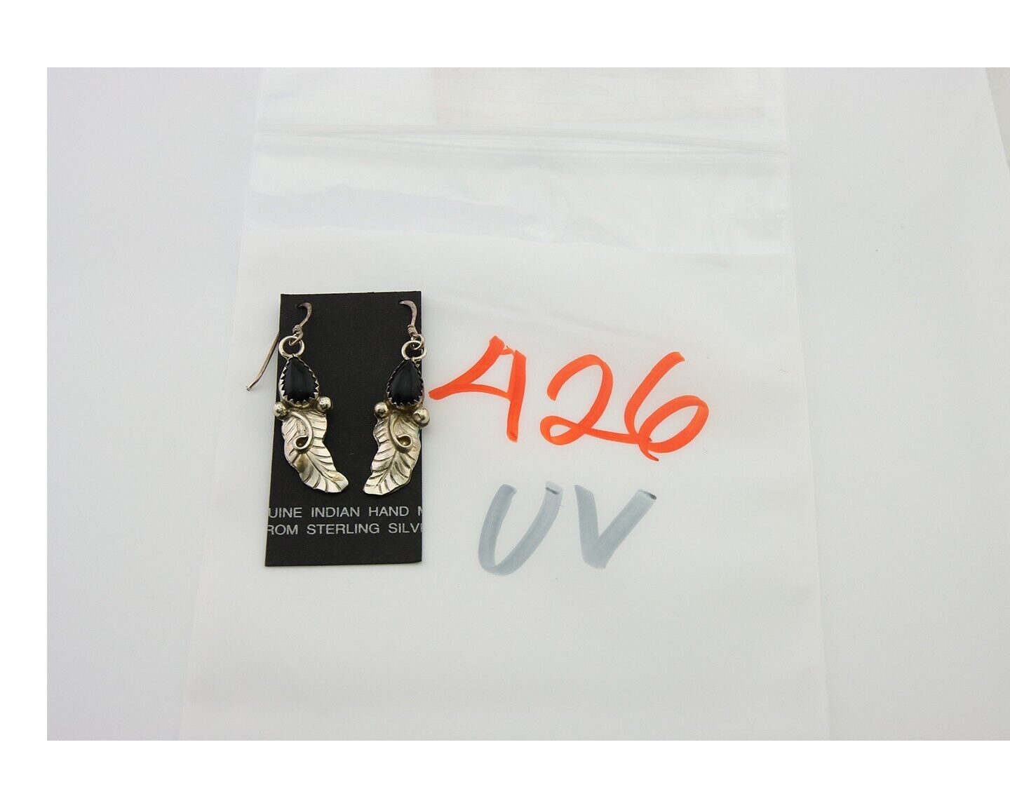 Navajo Earrings 925 Silver Handmade Natural Onyx Signed DB C.80's