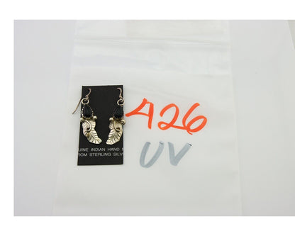 Navajo Earrings 925 Silver Handmade Natural Onyx Signed DB C.80's