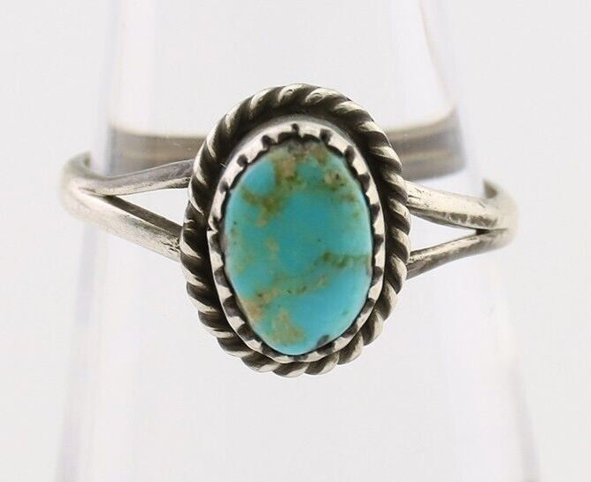 Navajo Ring 925 Silver Kingman Turquoise Native American Artist C.80's