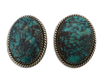 Navajo Earrings 925 Silver Spiderweb Turquoise Artist Signed RB C.80's