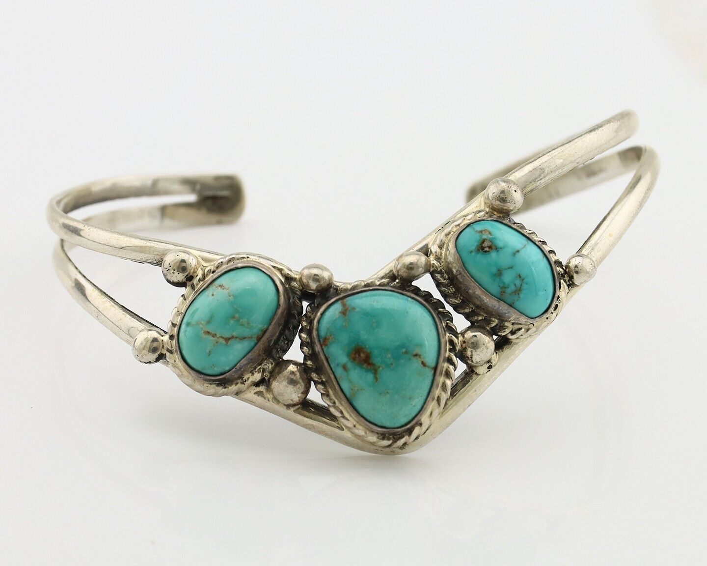 Navajo Bracelet 925 Silver Natural Blue Turquoise Artist Signed MC C.80's