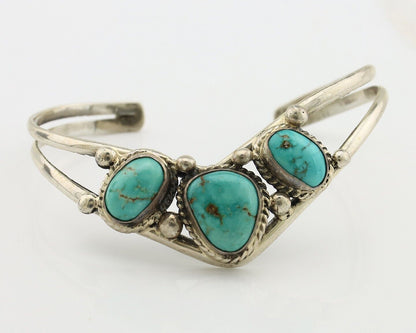 Navajo Bracelet 925 Silver Natural Blue Turquoise Artist Signed MC C.80's
